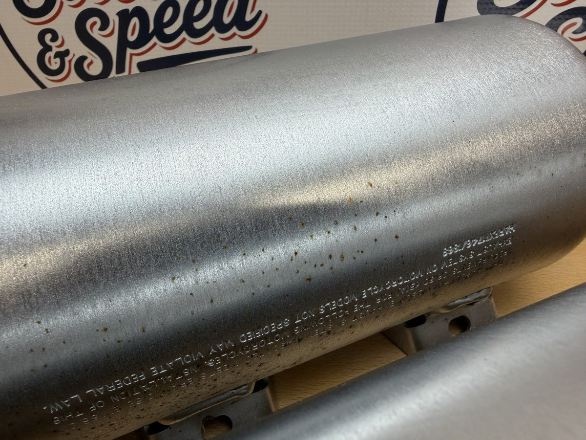 Harley-Davidson Exhaust Mufflers Silencers Satin Fat Bob E4 Marked 649007203